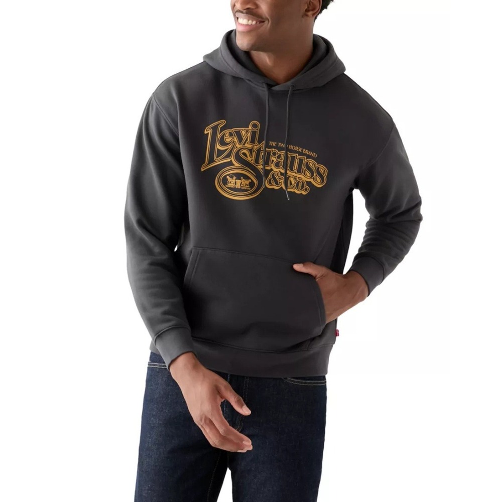 Levi's‎ Men's Gray Graphic Logo Pullover Long Sleeve Hoodie Sweatshirt Size S